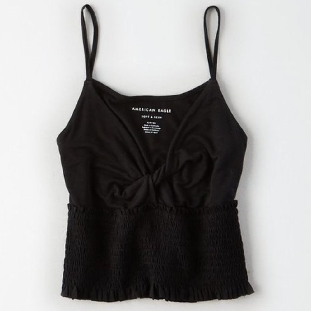 AMERICAN EAGLE Black Twist Front Soft & Sexy Tank